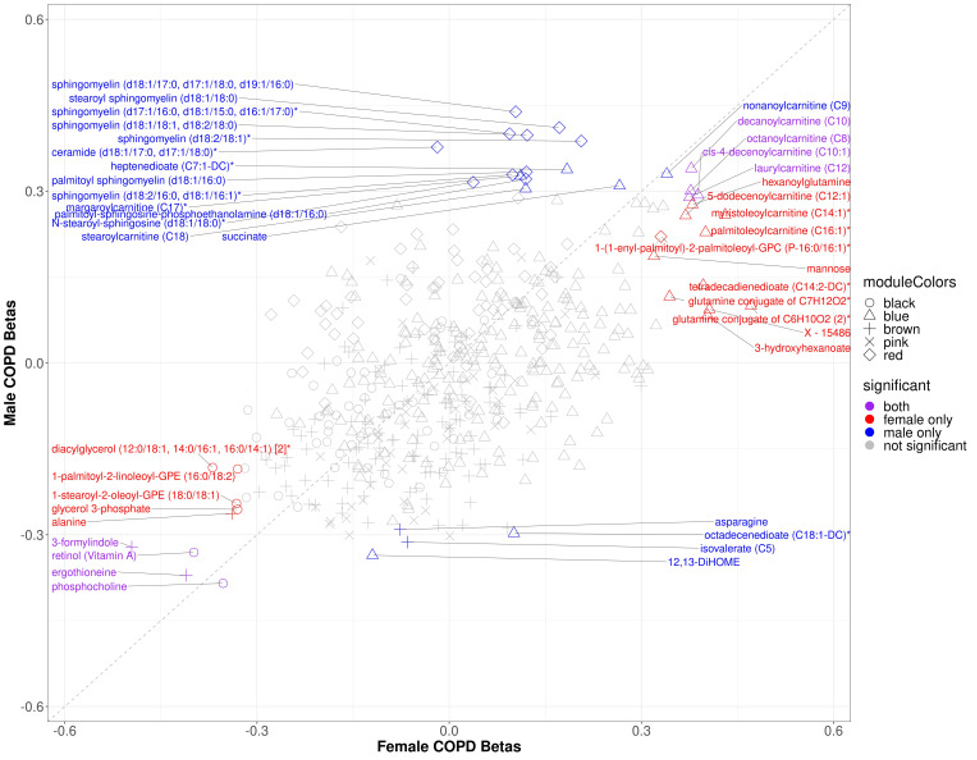 Scatter plot of sex specific betas